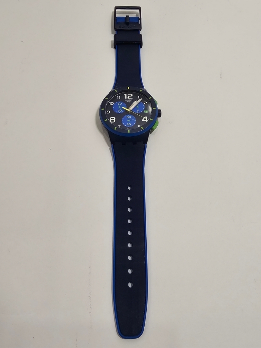 Swatch Navy Blue Sport Watch with Lime Green Accents